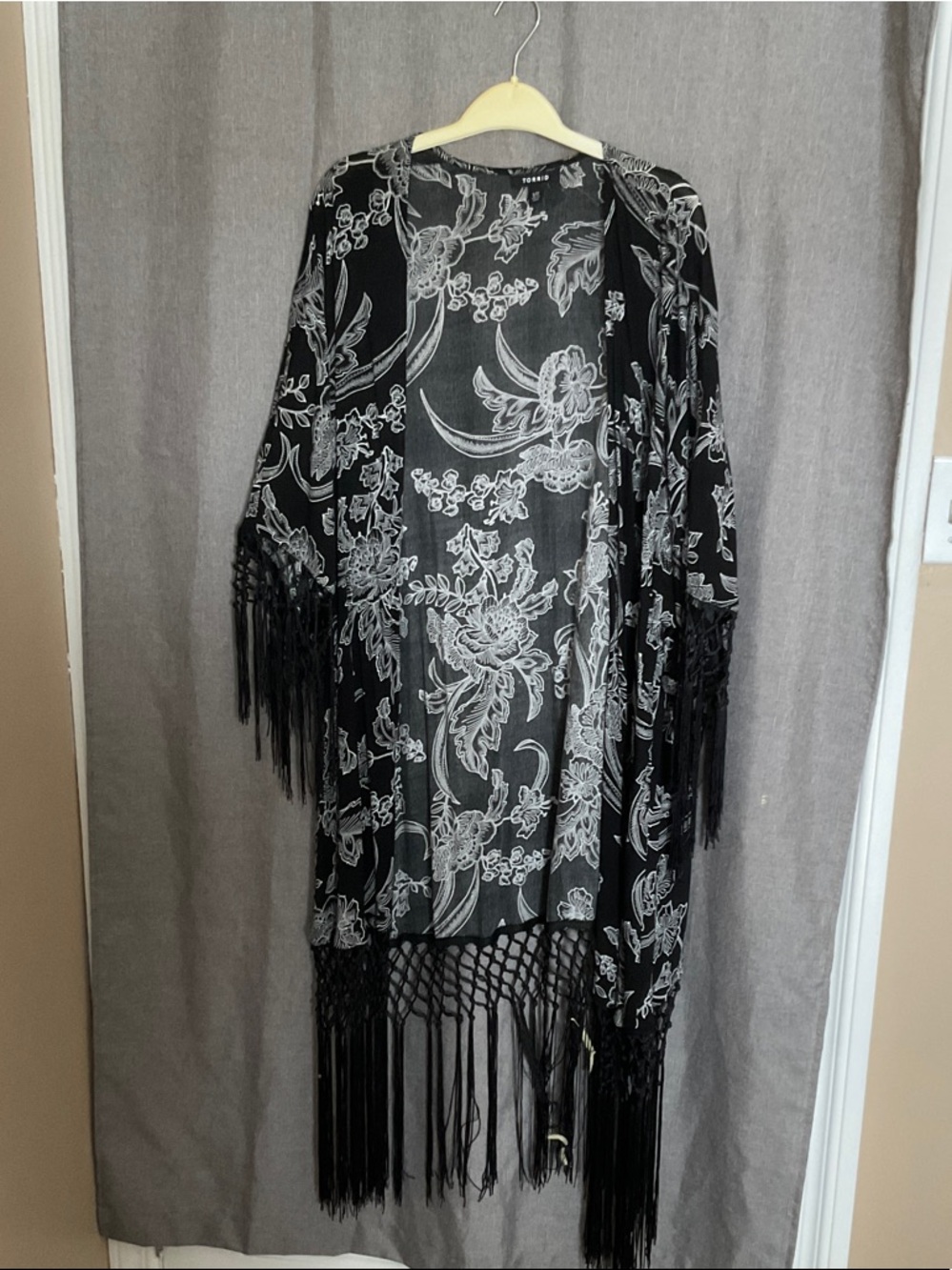 torrid Black Sheer Floral Fringe Kimono